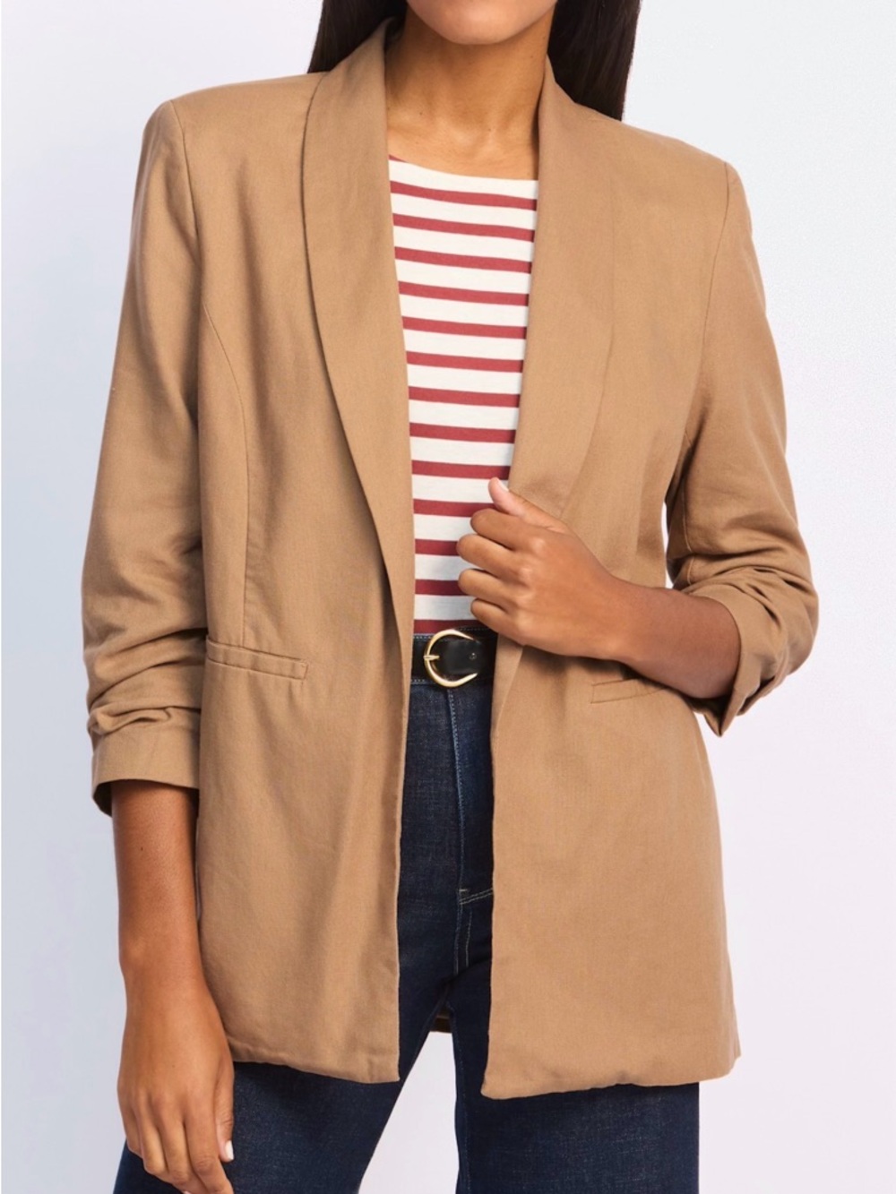 Dictionary Relaxed Tan Open-Front Blazer Jacket for Women